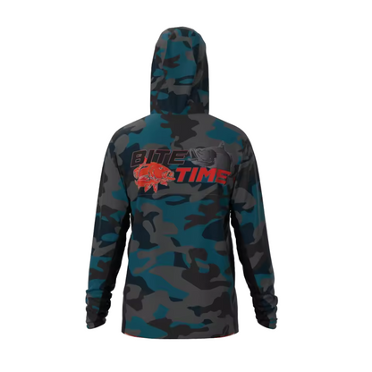 Premium Hooded Long Sleeve Fishing Shirt - Blue Camo