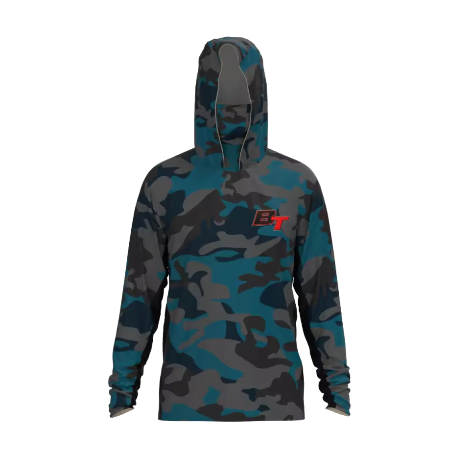 Premium Hooded Long Sleeve Fishing Shirt - Blue Camo