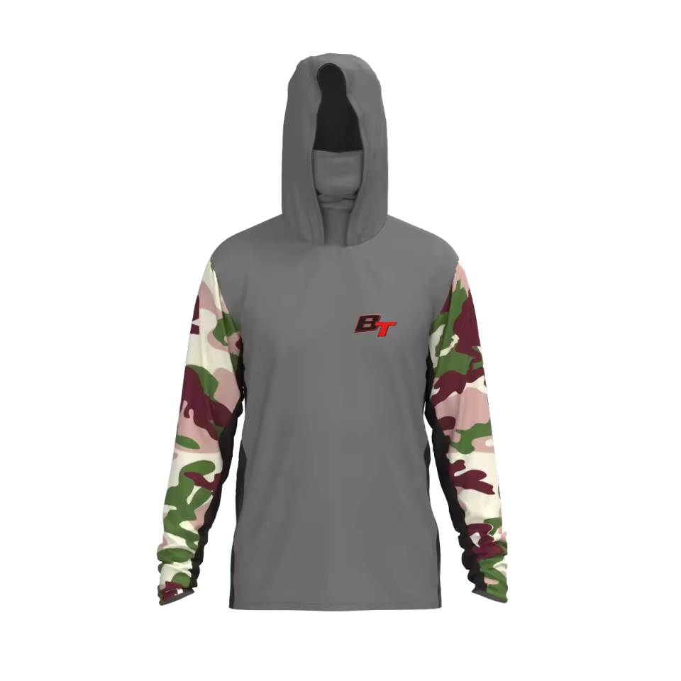 Premium Hooded Long Sleeve Fishing Shirt - Camo Sleeve