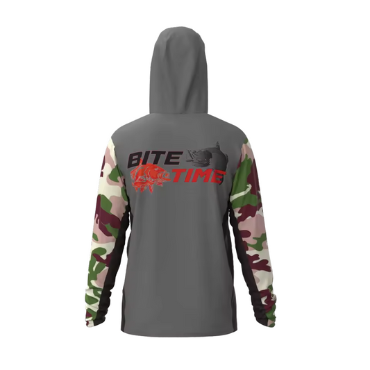 Premium Hooded Long Sleeve Fishing Shirt - Camo Sleeve