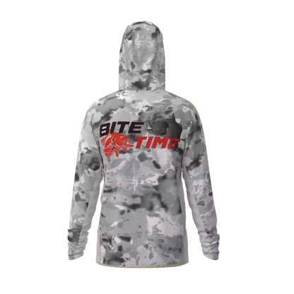 Premium Hooded Long Sleeve Fishing Shirt - Grey Camo