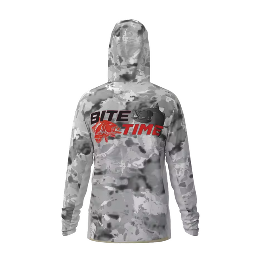 Premium Hooded Long Sleeve Fishing Shirt - Grey Camo